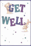 This soft, cheerful get well card brings together the comforting presence of a teddy bear and the lively spark of a puppy, both caught mid-action as they help lift the colourful, bold letters spelling out 'Get Well.' The card's background gleams with the gentle creaminess reminiscent of early morning light over Waterloo Bridge, while indigo and teal shades in the typography echo the vibrant colours of local flower stalls. Stars in hues of blue and purple dot the scene, infusing it with hope and playful promise, much like the little surprises found in every Flowers Waterloo bouquet. The bear's plush, textured fur and the puppy's velvety ears invite the imagination to sense their soft embrace-the kind of tactile comfort craved during recovery. Every element seems deliberately placed, mirroring the artful arrangement of petals and foliage in a bouquet curated for someone on the mend in our neighbourhood. This card captures both innocence and reassurance-a visual expression of empathy and encouragement, perfectly suited for sending heartfelt wishes across Waterloo, whether to a friend resting at home or someone in nearby St Thomas' Hospital.